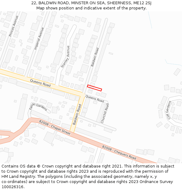 22, BALDWIN ROAD, MINSTER ON SEA, SHEERNESS, ME12 2SJ: Location map and indicative extent of plot