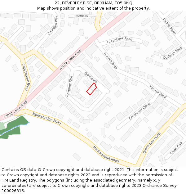 22, BEVERLEY RISE, BRIXHAM, TQ5 9NQ: Location map and indicative extent of plot