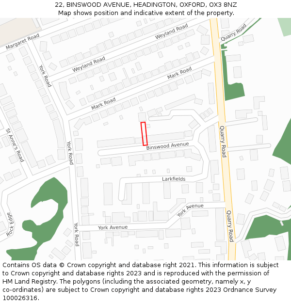 22, BINSWOOD AVENUE, HEADINGTON, OXFORD, OX3 8NZ: Location map and indicative extent of plot