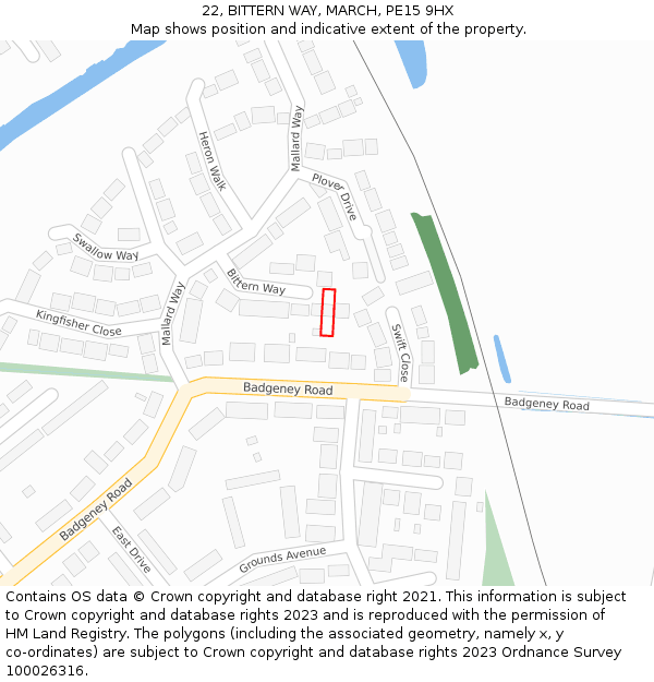 22, BITTERN WAY, MARCH, PE15 9HX: Location map and indicative extent of plot