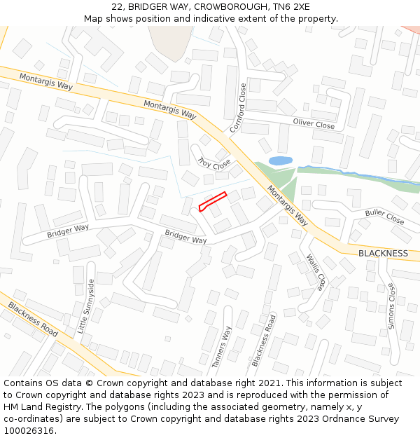 22, BRIDGER WAY, CROWBOROUGH, TN6 2XE: Location map and indicative extent of plot