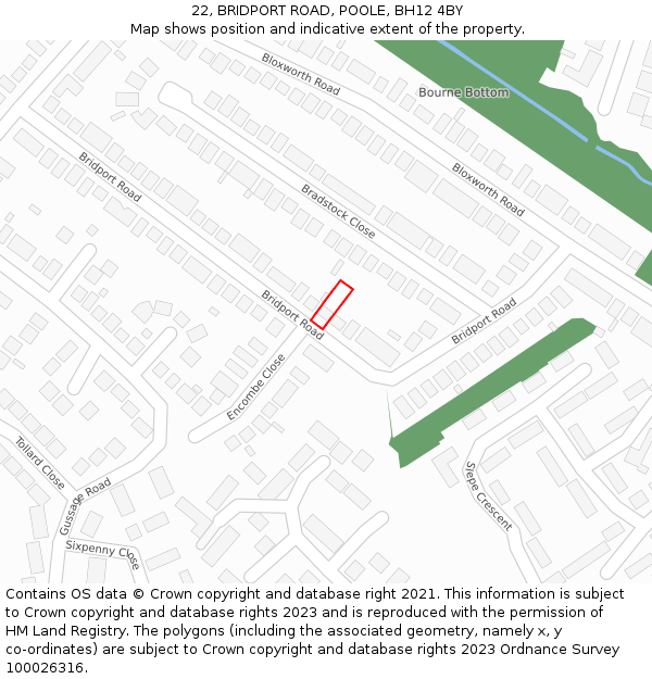 22, BRIDPORT ROAD, POOLE, BH12 4BY: Location map and indicative extent of plot