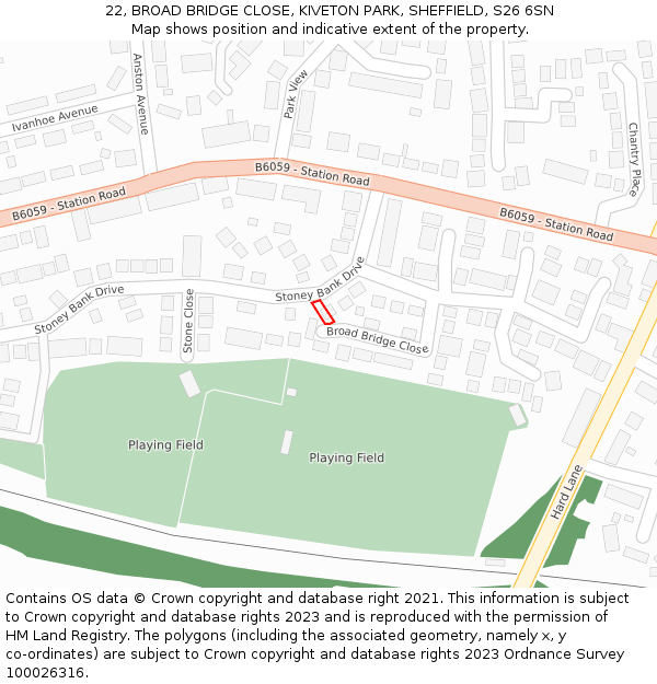 22, BROAD BRIDGE CLOSE, KIVETON PARK, SHEFFIELD, S26 6SN: Location map and indicative extent of plot