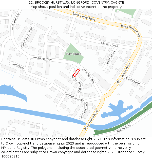 22, BROCKENHURST WAY, LONGFORD, COVENTRY, CV6 6TE: Location map and indicative extent of plot