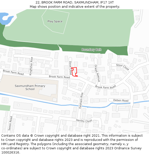 22, BROOK FARM ROAD, SAXMUNDHAM, IP17 1XT: Location map and indicative extent of plot