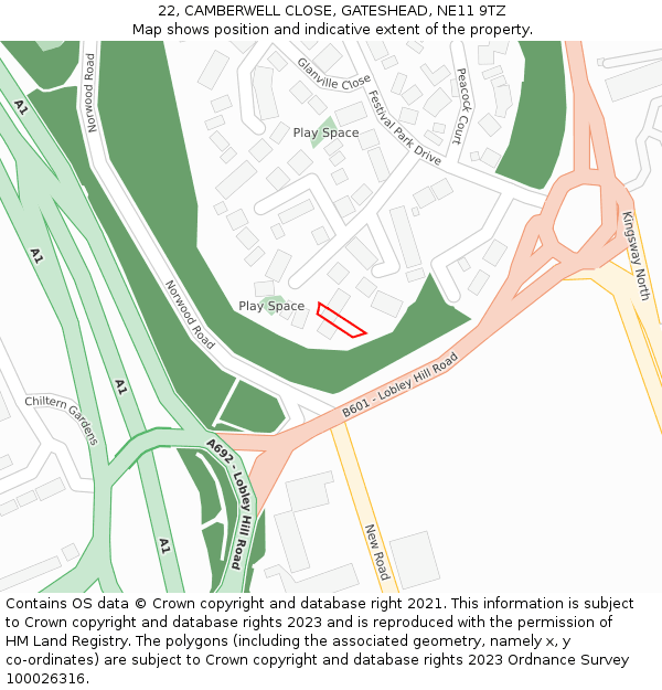 22, CAMBERWELL CLOSE, GATESHEAD, NE11 9TZ: Location map and indicative extent of plot