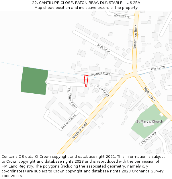 22, CANTILUPE CLOSE, EATON BRAY, DUNSTABLE, LU6 2EA: Location map and indicative extent of plot