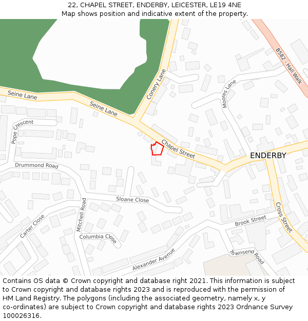 22, CHAPEL STREET, ENDERBY, LEICESTER, LE19 4NE: Location map and indicative extent of plot