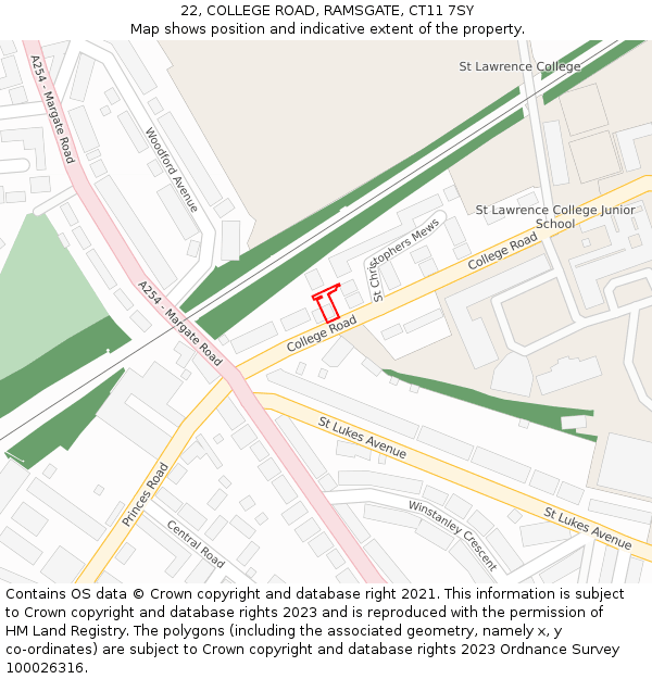 22, COLLEGE ROAD, RAMSGATE, CT11 7SY: Location map and indicative extent of plot