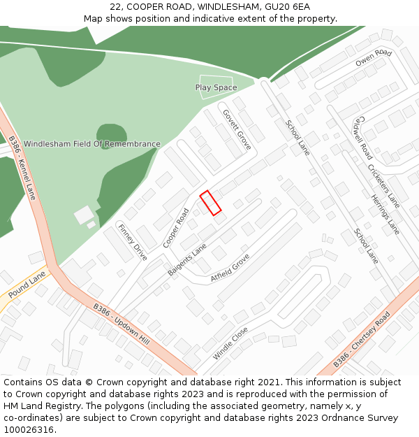 22, COOPER ROAD, WINDLESHAM, GU20 6EA: Location map and indicative extent of plot