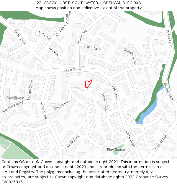 22, CROCKHURST, SOUTHWATER, HORSHAM, RH13 9XA: Location map and indicative extent of plot