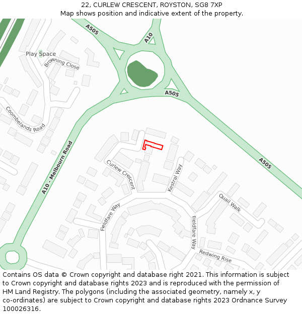 22, CURLEW CRESCENT, ROYSTON, SG8 7XP: Location map and indicative extent of plot