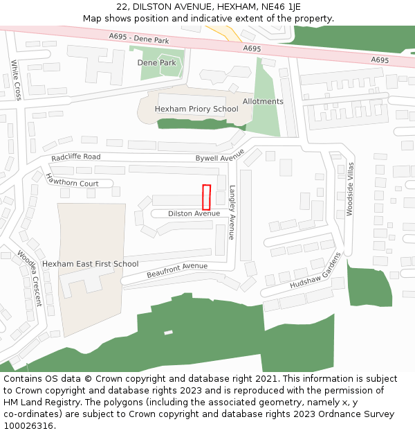 22, DILSTON AVENUE, HEXHAM, NE46 1JE: Location map and indicative extent of plot