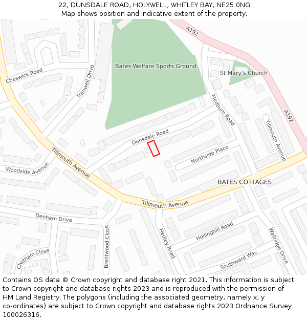 22, DUNSDALE ROAD, HOLYWELL, WHITLEY BAY, NE25 0NG: Location map and indicative extent of plot