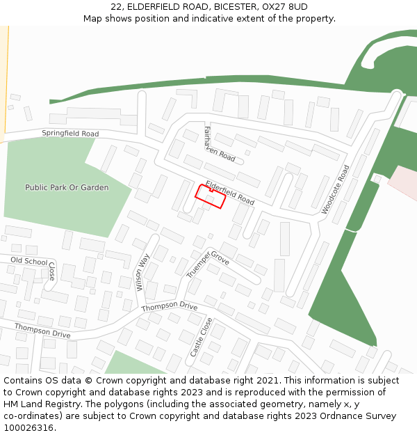 22, ELDERFIELD ROAD, BICESTER, OX27 8UD: Location map and indicative extent of plot