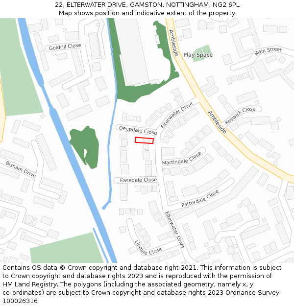 22, ELTERWATER DRIVE, GAMSTON, NOTTINGHAM, NG2 6PL: Location map and indicative extent of plot