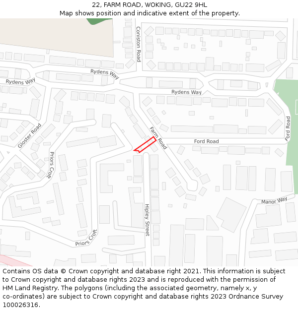 22, FARM ROAD, WOKING, GU22 9HL: Location map and indicative extent of plot