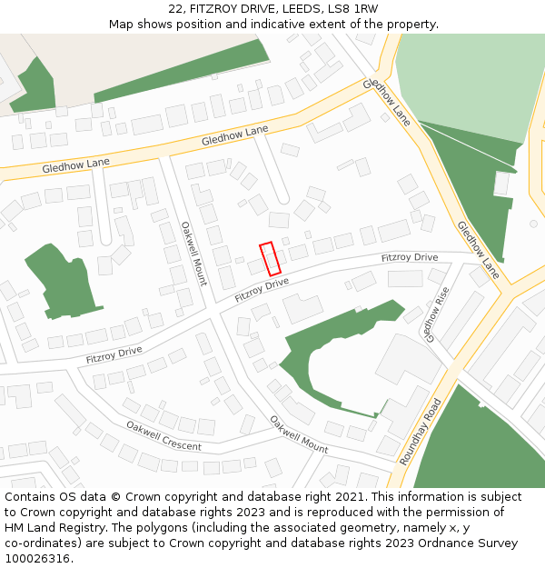 22, FITZROY DRIVE, LEEDS, LS8 1RW: Location map and indicative extent of plot