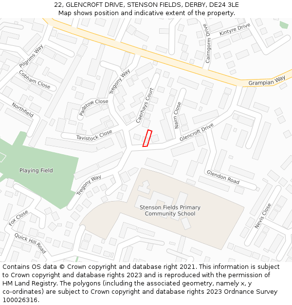 22, GLENCROFT DRIVE, STENSON FIELDS, DERBY, DE24 3LE: Location map and indicative extent of plot