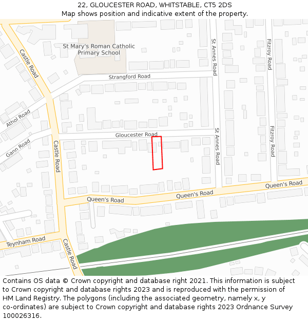22, GLOUCESTER ROAD, WHITSTABLE, CT5 2DS: Location map and indicative extent of plot