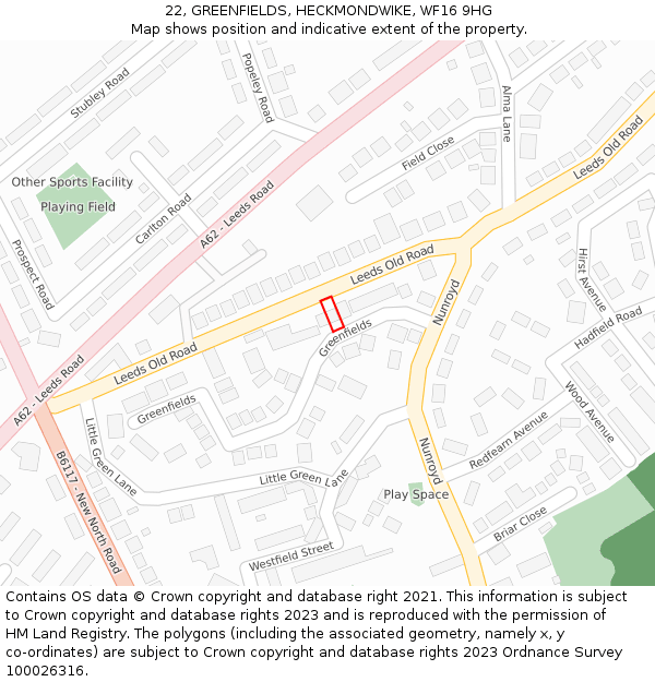 22, GREENFIELDS, HECKMONDWIKE, WF16 9HG: Location map and indicative extent of plot