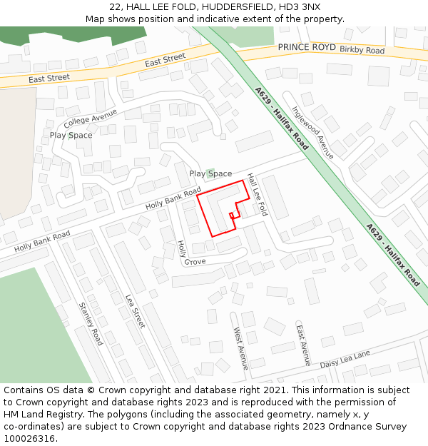 22, HALL LEE FOLD, HUDDERSFIELD, HD3 3NX: Location map and indicative extent of plot