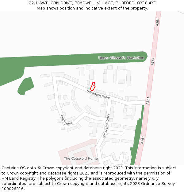 22, HAWTHORN DRIVE, BRADWELL VILLAGE, BURFORD, OX18 4XF: Location map and indicative extent of plot