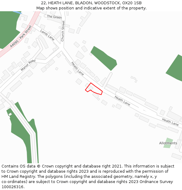 22, HEATH LANE, BLADON, WOODSTOCK, OX20 1SB: Location map and indicative extent of plot