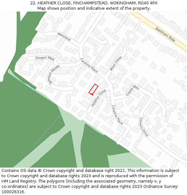 22, HEATHER CLOSE, FINCHAMPSTEAD, WOKINGHAM, RG40 4PX: Location map and indicative extent of plot