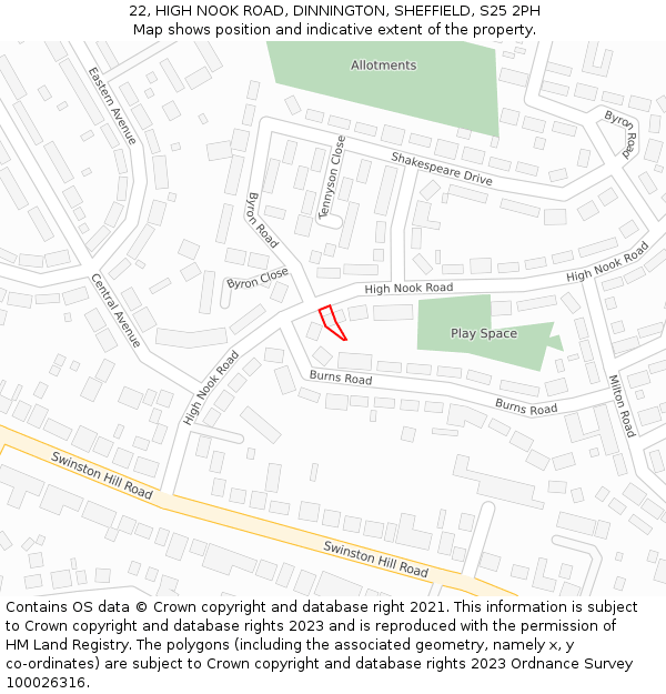 22, HIGH NOOK ROAD, DINNINGTON, SHEFFIELD, S25 2PH: Location map and indicative extent of plot