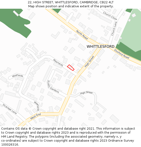 22, HIGH STREET, WHITTLESFORD, CAMBRIDGE, CB22 4LT: Location map and indicative extent of plot