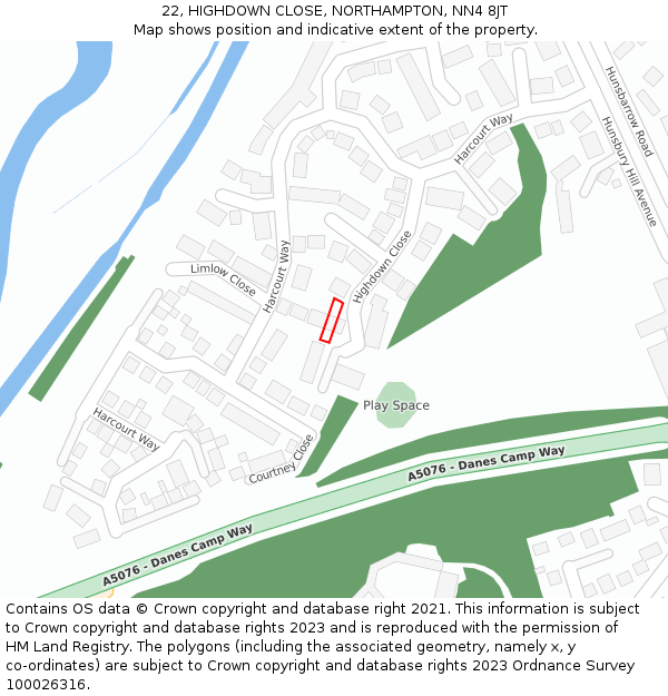 22, HIGHDOWN CLOSE, NORTHAMPTON, NN4 8JT: Location map and indicative extent of plot