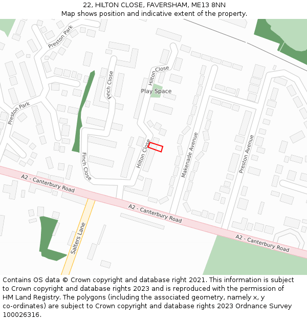 22, HILTON CLOSE, FAVERSHAM, ME13 8NN: Location map and indicative extent of plot