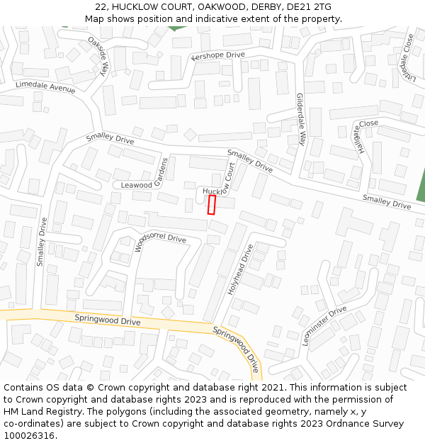 22, HUCKLOW COURT, OAKWOOD, DERBY, DE21 2TG: Location map and indicative extent of plot