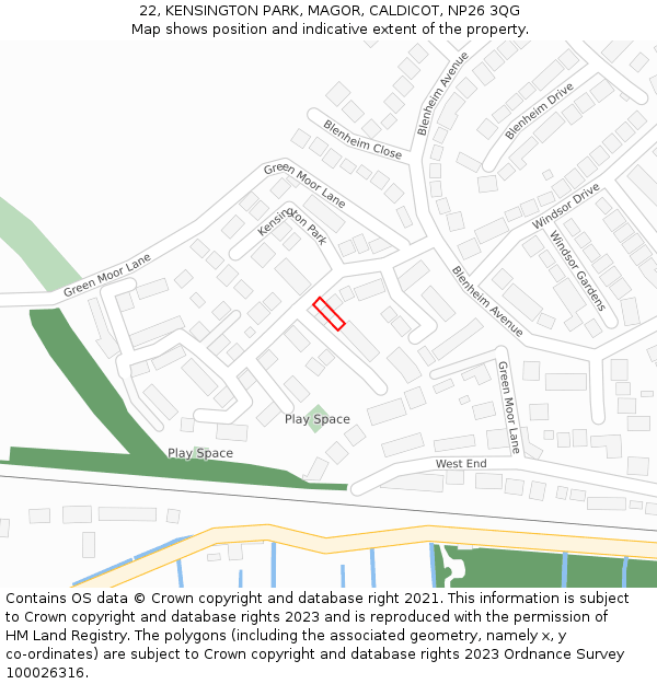 22, KENSINGTON PARK, MAGOR, CALDICOT, NP26 3QG: Location map and indicative extent of plot