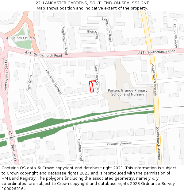 22, LANCASTER GARDENS, SOUTHEND-ON-SEA, SS1 2NT: Location map and indicative extent of plot