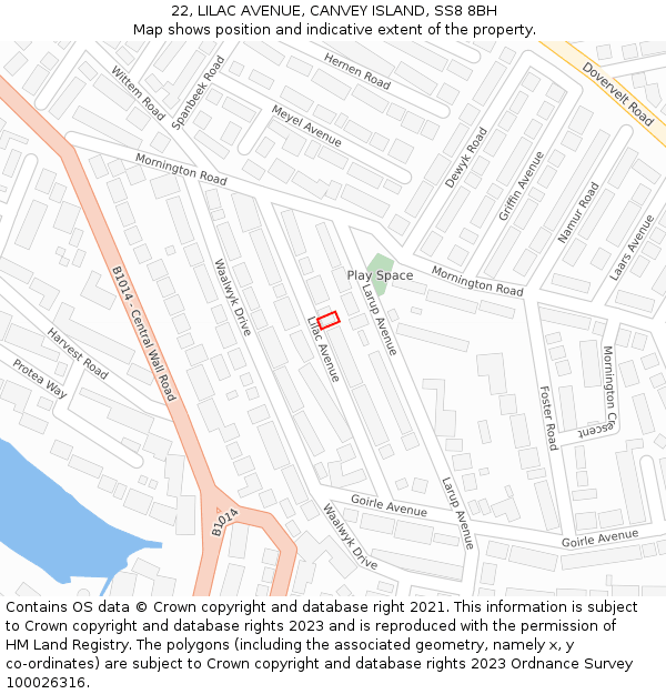 22, LILAC AVENUE, CANVEY ISLAND, SS8 8BH: Location map and indicative extent of plot