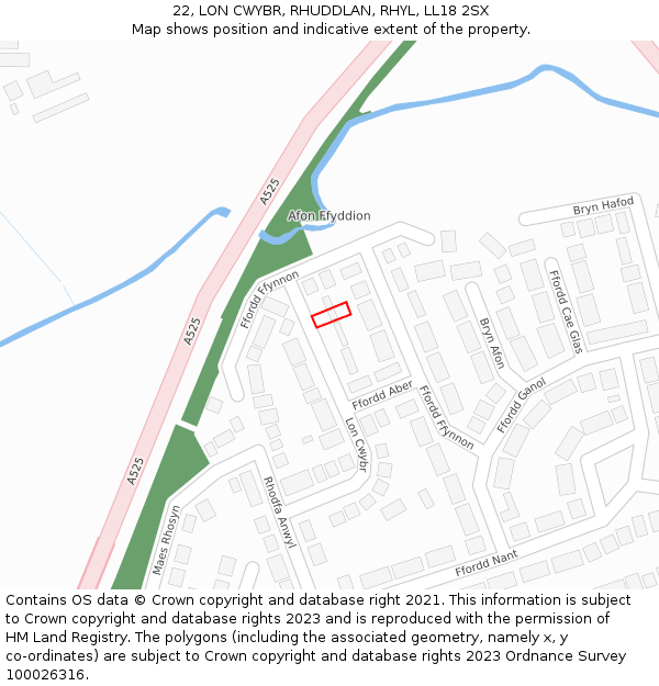 22, LON CWYBR, RHUDDLAN, RHYL, LL18 2SX: Location map and indicative extent of plot