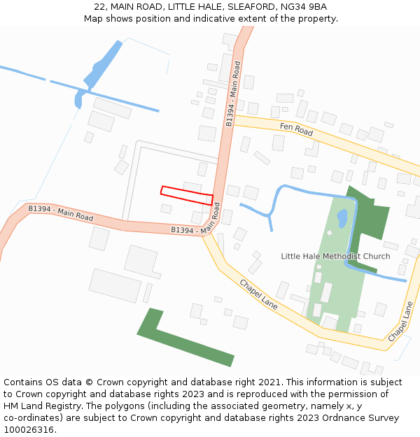 22, MAIN ROAD, LITTLE HALE, SLEAFORD, NG34 9BA: Location map and indicative extent of plot