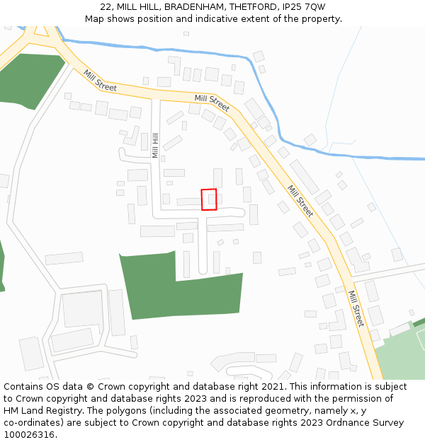 22, MILL HILL, BRADENHAM, THETFORD, IP25 7QW: Location map and indicative extent of plot