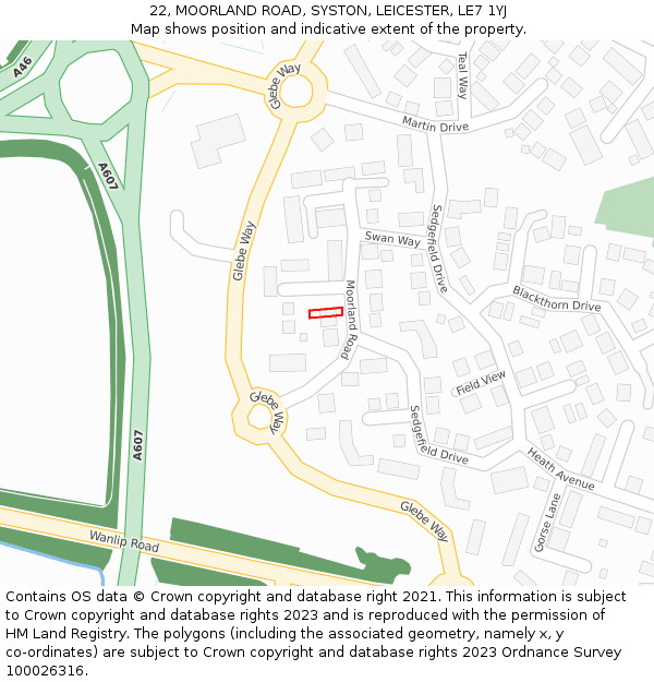 22, MOORLAND ROAD, SYSTON, LEICESTER, LE7 1YJ: Location map and indicative extent of plot