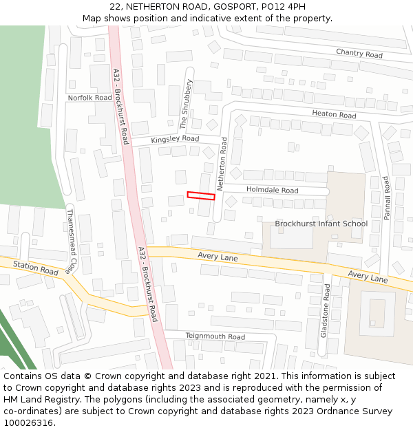 22, NETHERTON ROAD, GOSPORT, PO12 4PH: Location map and indicative extent of plot