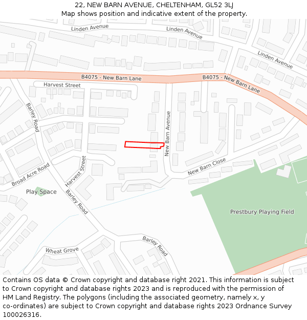 22, NEW BARN AVENUE, CHELTENHAM, GL52 3LJ: Location map and indicative extent of plot