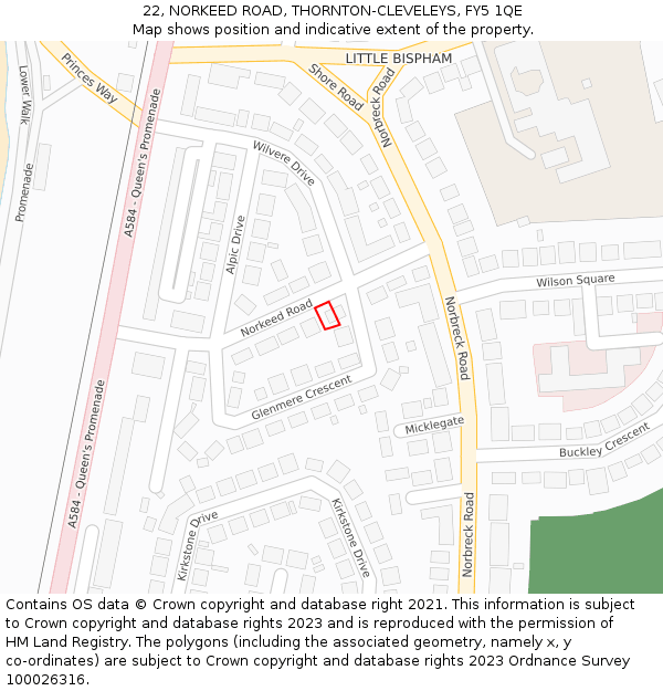 22, NORKEED ROAD, THORNTON-CLEVELEYS, FY5 1QE: Location map and indicative extent of plot