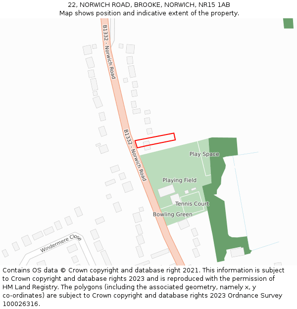 22, NORWICH ROAD, BROOKE, NORWICH, NR15 1AB: Location map and indicative extent of plot