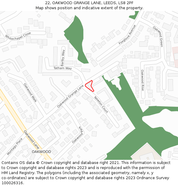 22, OAKWOOD GRANGE LANE, LEEDS, LS8 2PF: Location map and indicative extent of plot