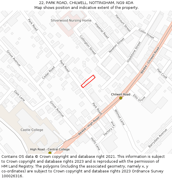 22, PARK ROAD, CHILWELL, NOTTINGHAM, NG9 4DA: Location map and indicative extent of plot