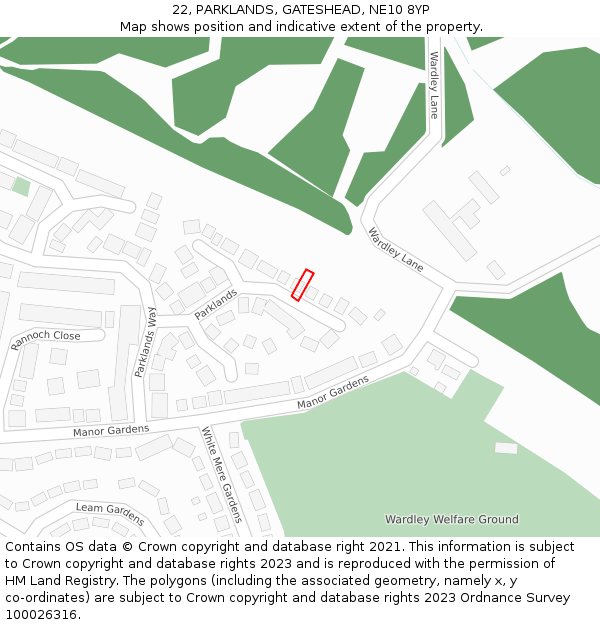 22, PARKLANDS, GATESHEAD, NE10 8YP: Location map and indicative extent of plot