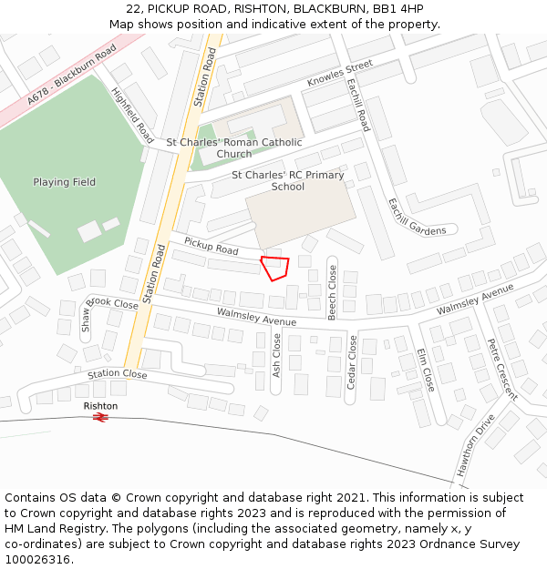 22, PICKUP ROAD, RISHTON, BLACKBURN, BB1 4HP: Location map and indicative extent of plot