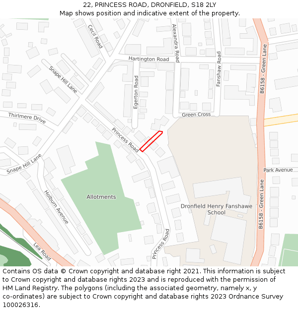 22, PRINCESS ROAD, DRONFIELD, S18 2LY: Location map and indicative extent of plot